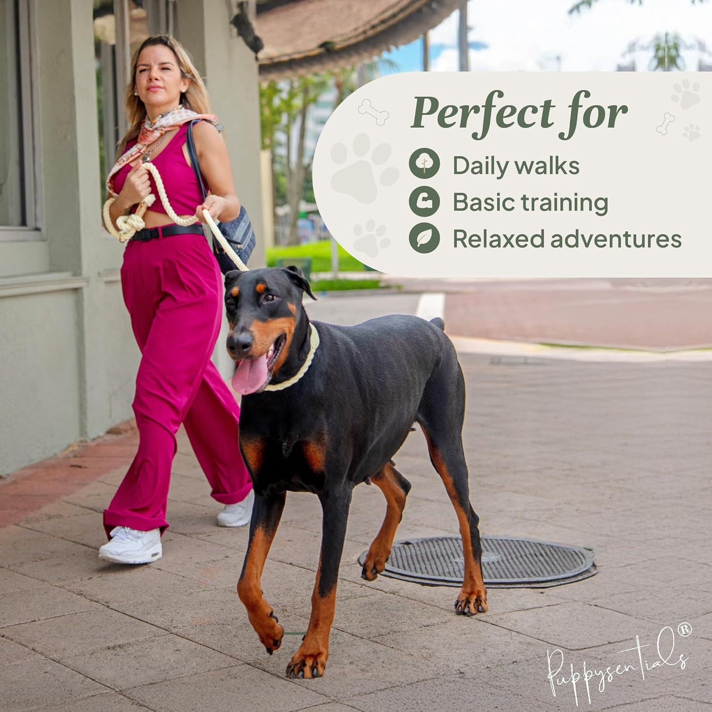 Premium Cotton Rope Leash & Compostable Poop Bags Set – 5 ft Cream Durable, Stylish Leash for Medium/Large Dogs + 120 Extra-Thick, Leak-Proof, Eco-Friendly Waste Bags