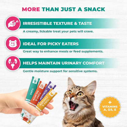 Beloved Pets Creamy Lickable Cat Treats & Wet Food Squeeze Tubes – Liquid Kitten Snacks, Urinary Tract Care, Multivitamin Treats for Cats, & Small Dogs, Lick Up 20 Sticks Tuna Mix