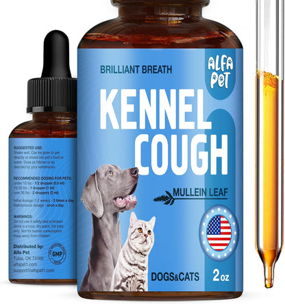 Dog Cough Treatment Liquid • Kennel Cough Medicine for Dogs & Cats • For Breathing During All Life Cycle • Marshmallow Root + Mullein Leaf in the Composition • Natural Supplement for All Breeds • 2 Oz