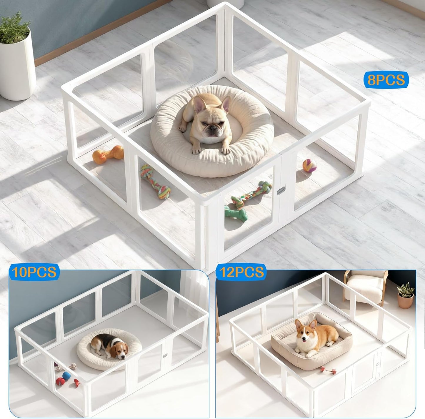 Dog Playpen with Door Clear Pet Playpen for Indoor Outdoor Easy to Install and Remove Puppy Playpen for Dogs, Cats, Bunnies, Pigs, 10 Panels