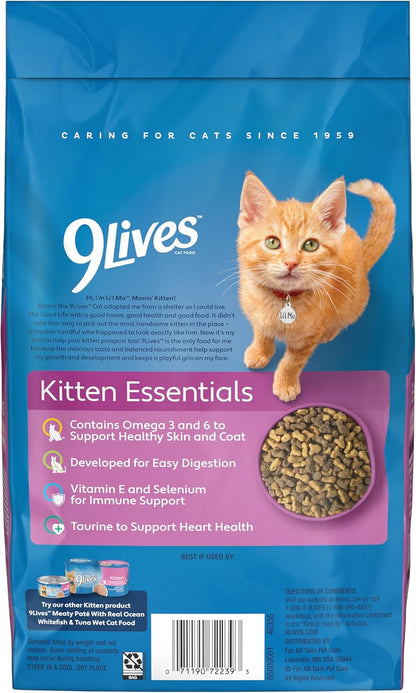 9Lives Kitten Essentials Chicken & Ocean Fish Dry Cat Food, 2.5lb Bag, Pack of 4
