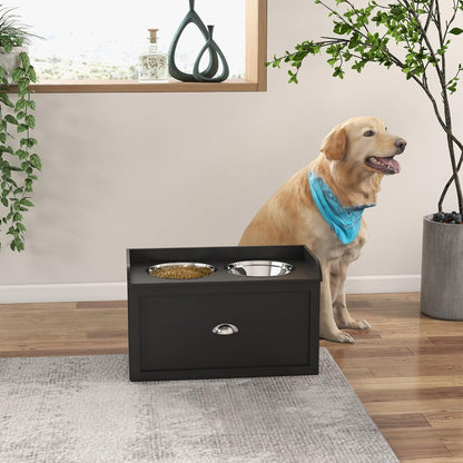 GREAZ Elevated Dog Feeding Station with Storage, Organized Pet Supplies and Hygienic Bowls for Large Dogs, Black