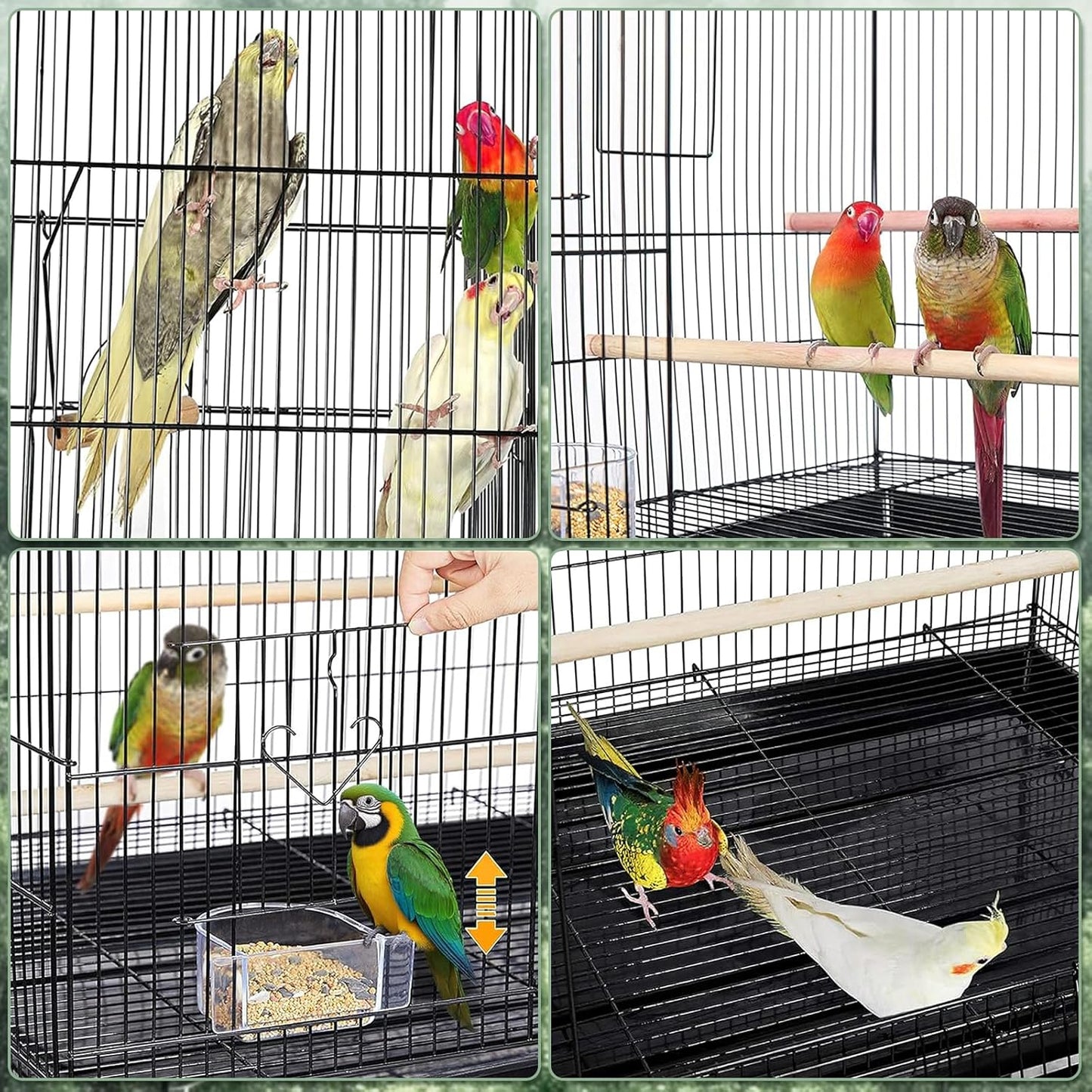 Portable Bird Cage Carrier, Travel Parrot Cage with 2 Perches, 2 Food Bowls and Tray, Metal Parakeet Cages for Small to Medium Sized Birds Cockatiels Lovebirds Canaries Budgies