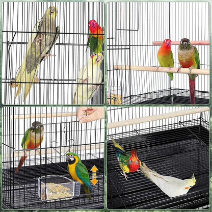Portable Bird Cage Carrier, Travel Parrot Cage with 2 Perches, 2 Food Bowls and Tray, Metal Parakeet Cages for Small to Medium Sized Birds Cockatiels Lovebirds Canaries Budgies