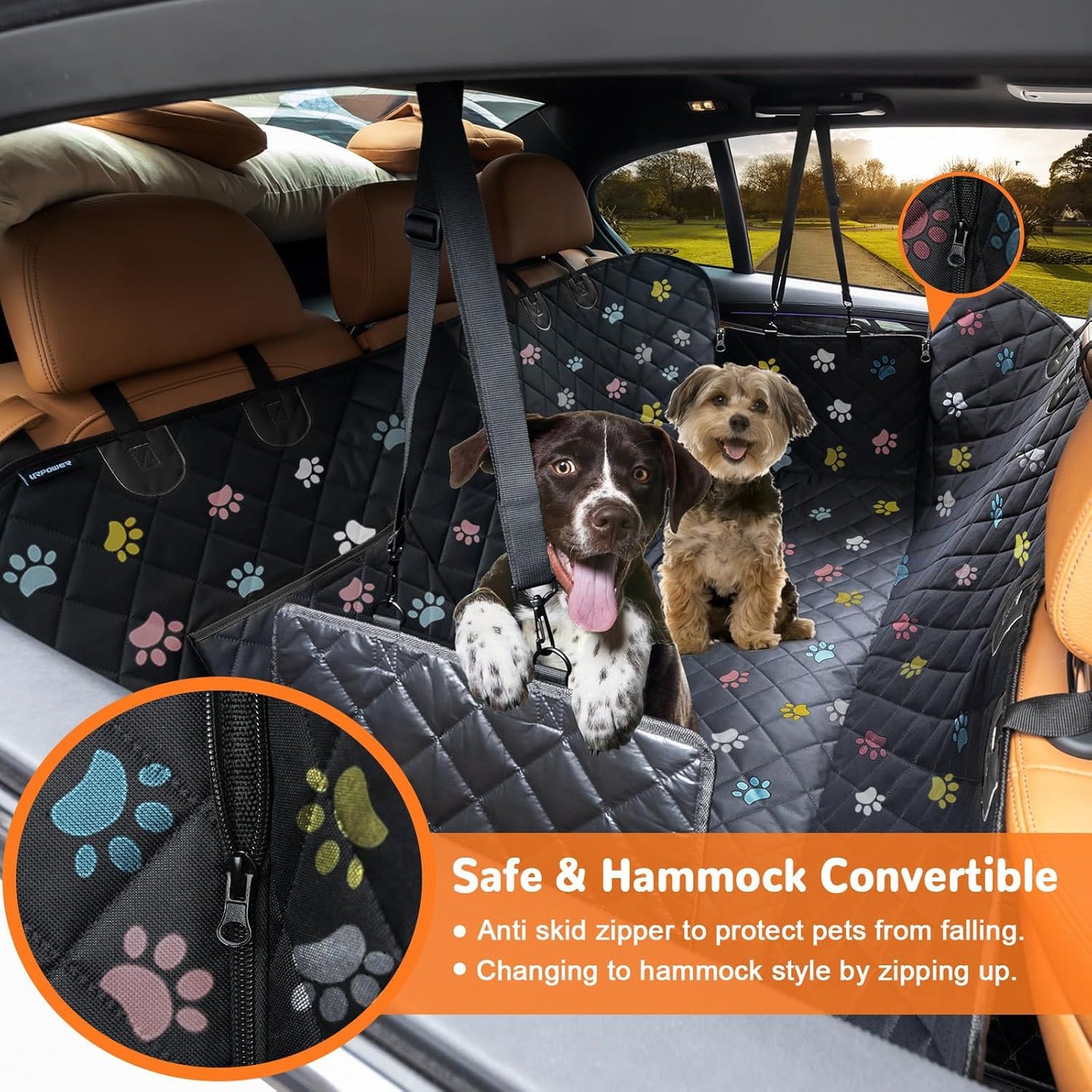 URPOWER Dog Car Seat Cover for Back Seat, Waterproof Dog Hammock for Cars, Trucks and SUVs, 600D Heavy Duty Scratch Proof Nonslip Durable Soft Pet Backseat Protector