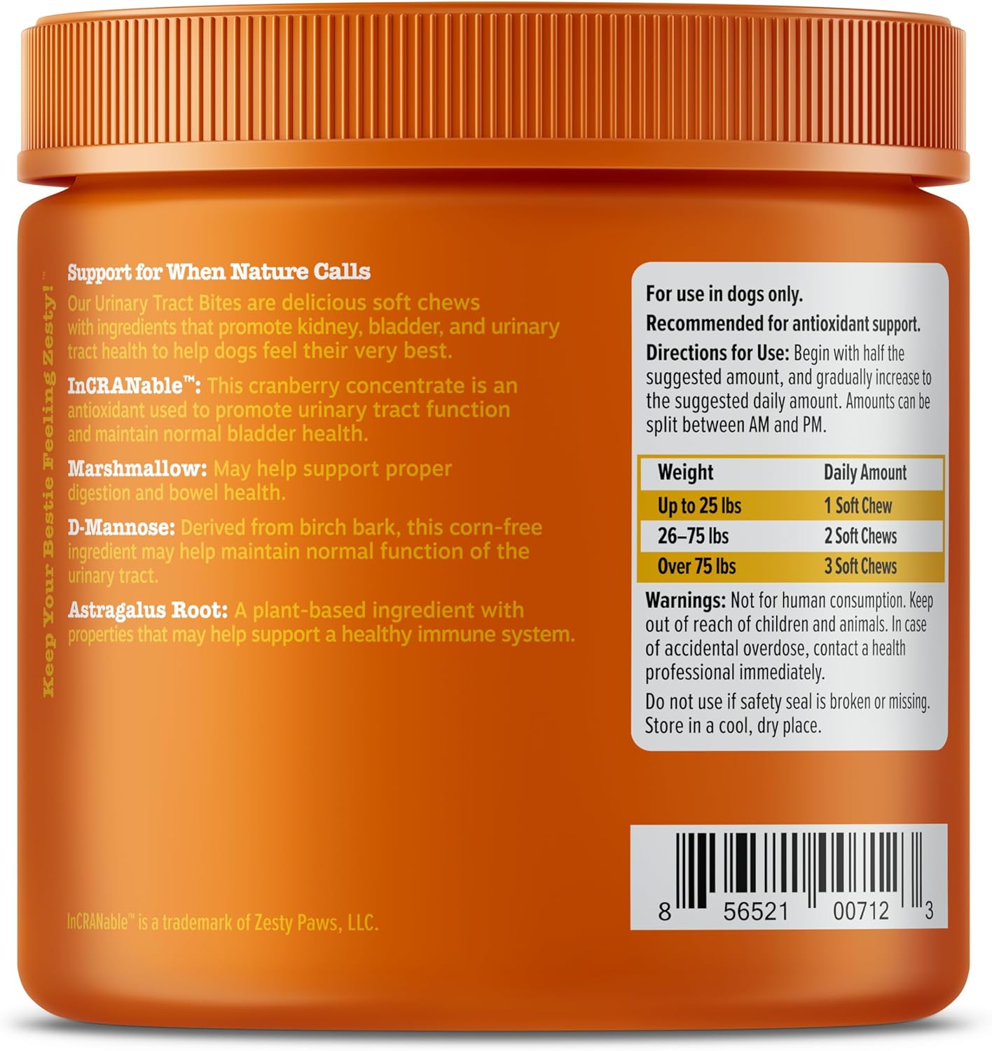 Zesty Paws Cranberry Supplement for Dogs - Bladder Control for Dogs - Urinary Tract Support - Cranberry Chews - Immune & Gut Support - Chicken - 90 Count