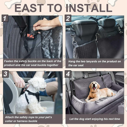 Suzile Dog Car Seat Bed for Large Under 100lbs or 3 Small Dogs Fully Detachable Washable Dog Car Bed with Safety Tethers Comfortable Protector for Home Travel Camping, 49'' x 22"(Gray for Large Dogs)