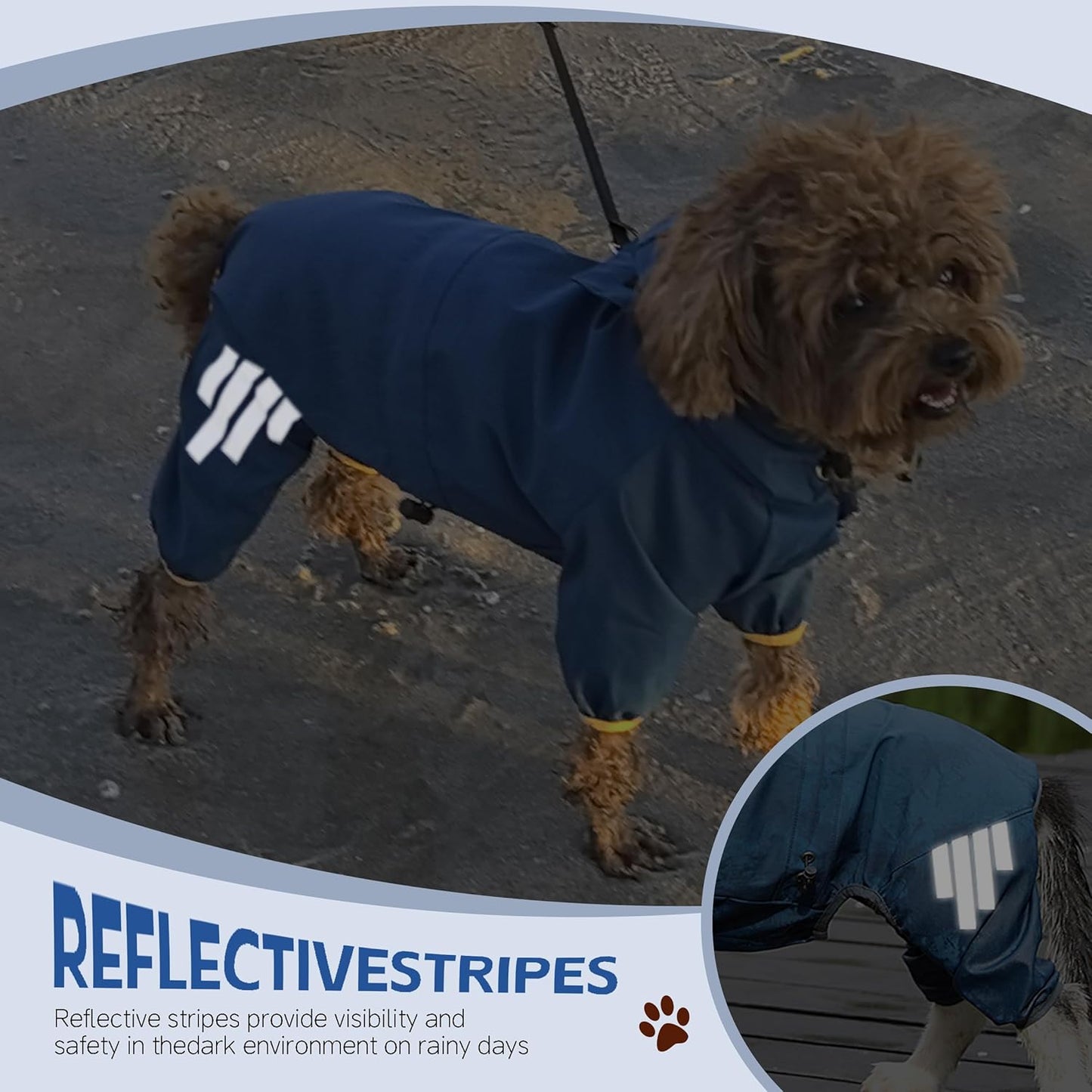 Dog rain Coat with Leash Hole and Reflective Strap - Adjustable Drawstring for Small Medium Dogs - Full-Body Coverage Water Resistant Jacket (Blue, Large)