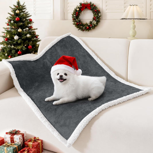 Smiry Waterproof Blanket Throw for Large Dogs Cats, Soft Reversible Dog Blanket for Sofa Couch Bed, Washable Leakproof Sherpa Fleece Furniture Couch Protector(30"x40", Dark Grey/White)