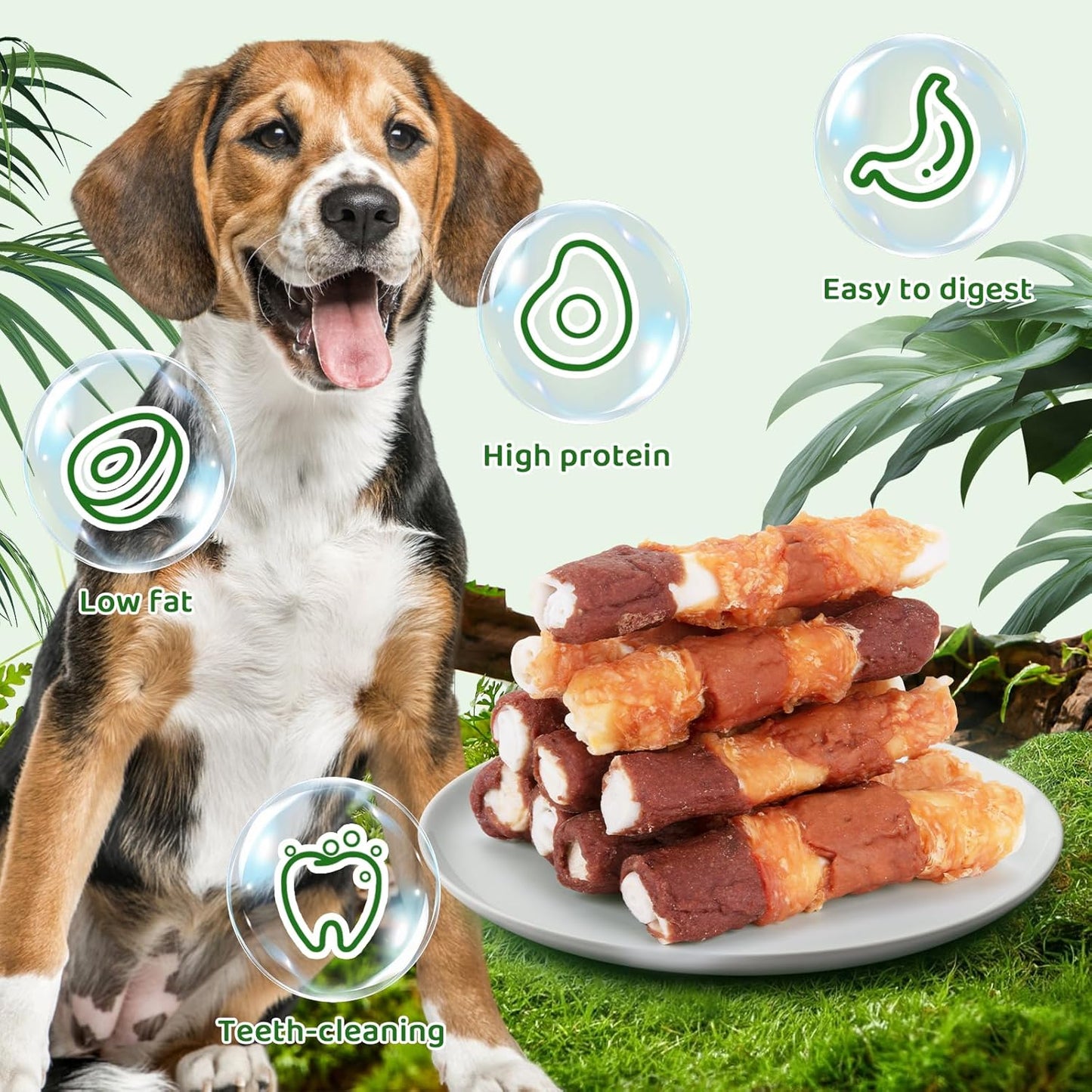 Dog Treats Triple Flavor Rolls - Chicken Liver, Beef, Chicken Wrapped Rawhide Rolls for Medium and Large Dogs Training Snacks 454g