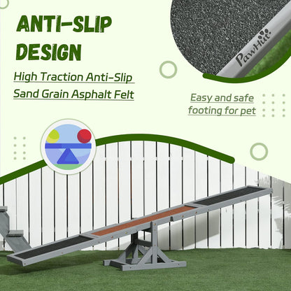 PawHut Wooden Dog Agility Seesaw for Training and Exercise, Platform Equipment Run Game Toy, Weather Resistant Pet Supplies, 71" L x 12" W x 12" H, Gray