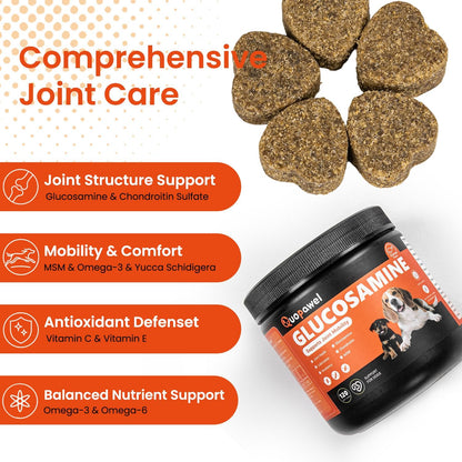 Hip and Joint Supplement for Dogs with Glucosamine, Chondroitin, MSM & Yucca - Glucosamine for Dogs，Joint Pain Relief Chews for Mobility & Discomfort-Chicken Flavor, 120 Count