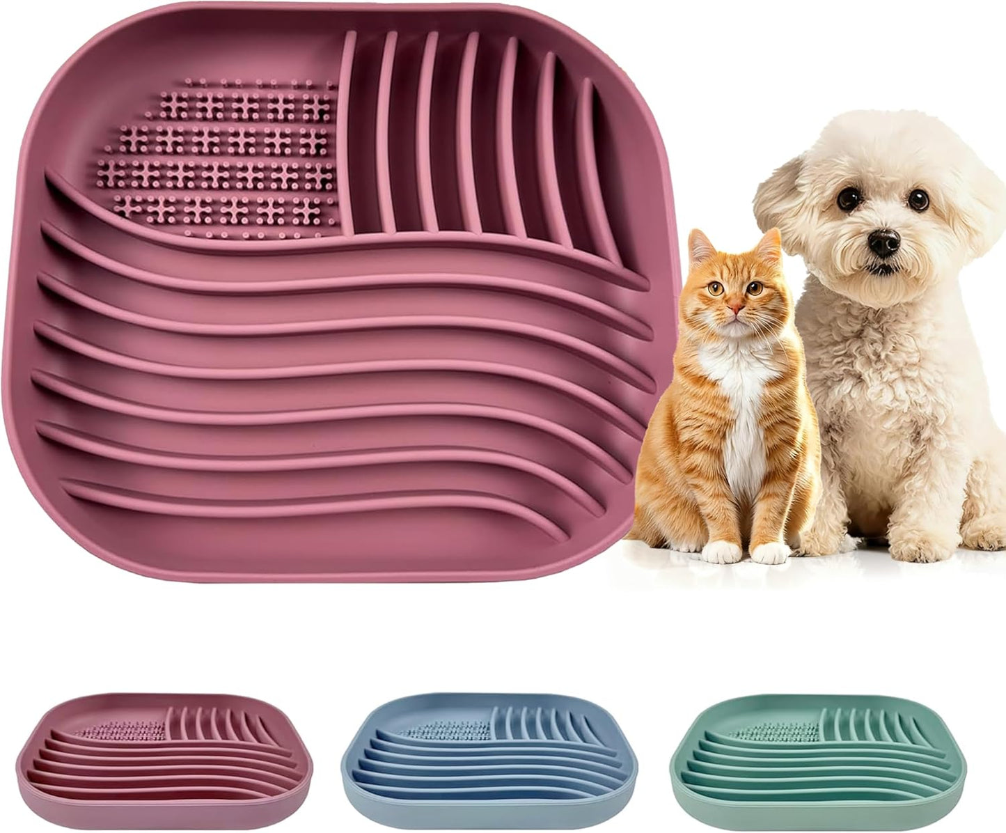 Slow Feeder Dog Bowl for Medium & Small Pets, Anti Choking Pets Slow Feeder with 3-Zone Puzzle Design, Wet Food Silicone Cat Bowl with Non-Slip Base, Dishwasher Microwave Safe(Red, 1.5 Cup)
