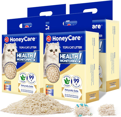 HoneyCare Health Monitoring Tofu Cat Litter | Natural Plant-Based Formula | Not Sticking to Litter Box | 99% Dust-Free & Low Tracking | Flushable Cat Litter |Urine Occult Blood Test| 24-lbs