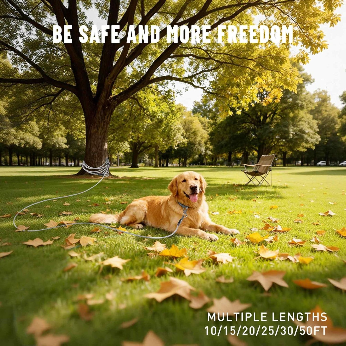 Tie Out Cable for Dogs Heavy Duty, 10/15/20/25/30/50FT Long Leash Chew Proof, Tangle-Free Dog Lead with Swivel Hook & 360° Smooth Rotating, Dog Runner for Yard, Outside, Camping-Up to 400 pounds