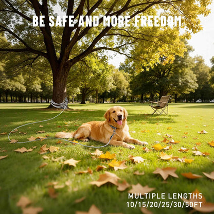 Tie Out Cable for Dogs Heavy Duty, 10/15/20/25/30/50FT Long Leash Chew Proof, Tangle-Free Dog Lead with Swivel Hook & 360° Smooth Rotating, Dog Runner for Yard, Outside, Camping-Up to 400 pounds