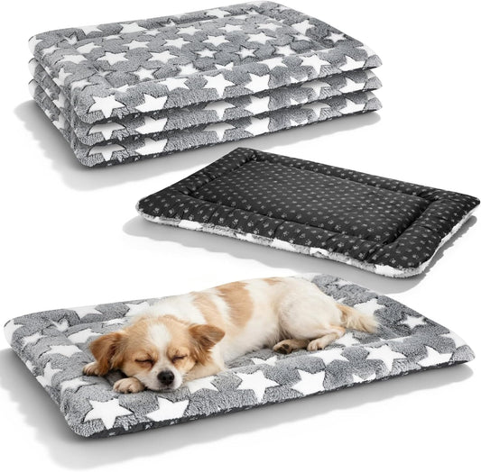 4 Pcs Dog Bed Mat Plush Orthopedic Outdoor Crate Mat with Non-Slip Bottom Washable Dog Cats Kennel Pad Reversible Crate Pads Soft Bed Crate-Pads for Crates, Travel, and Home(16 x 24 x 1.4 Inch,Gray)