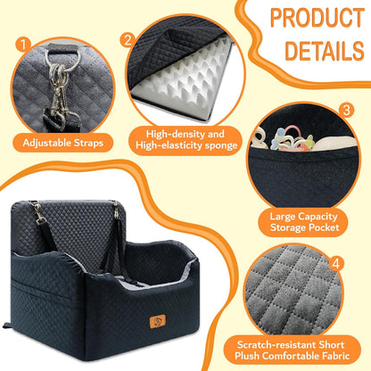 Thick High-Density Sponge Large Dog Car Seat, Comfortable Booster Seats for Large Dogs Under 65lbs,Travel Pet Beds in-Vehicle, Detachable and Washable Car Bed for Pets with 2 Adjustable Seatbelt