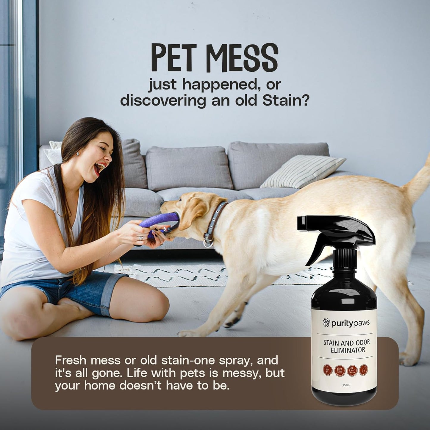 Pet Stain & Odour Remover – Fast-Acting Enzyme Cleaner for Dog & Cat Urine, Feces & Vomit – Pet Safe Odor Eliminator for Carpet, Upholstery, Car, Bedding, Tiles – Puppy Essentials – 500ml
