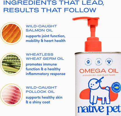 Native Pet Pack Leaders Bundle - Daily Multivitamin (60 Scoops) & Omega Oil for Dogs (8 Oz.) - Omega 3 Fish Oil for Healthy Skin, Shiny Coat, & Strong Joints & Daily Multivitamin for Dogs