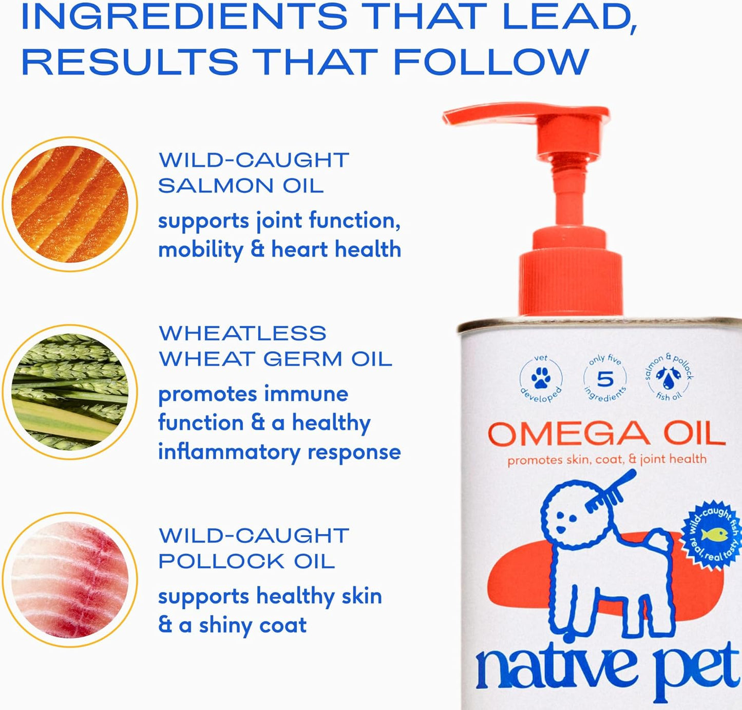 Native Pet Pack Leaders Bundle - Daily Multivitamin (60 Scoops) & Omega Oil for Dogs (8 Oz.) - Omega 3 Fish Oil for Healthy Skin, Shiny Coat, & Strong Joints & Daily Multivitamin for Dogs