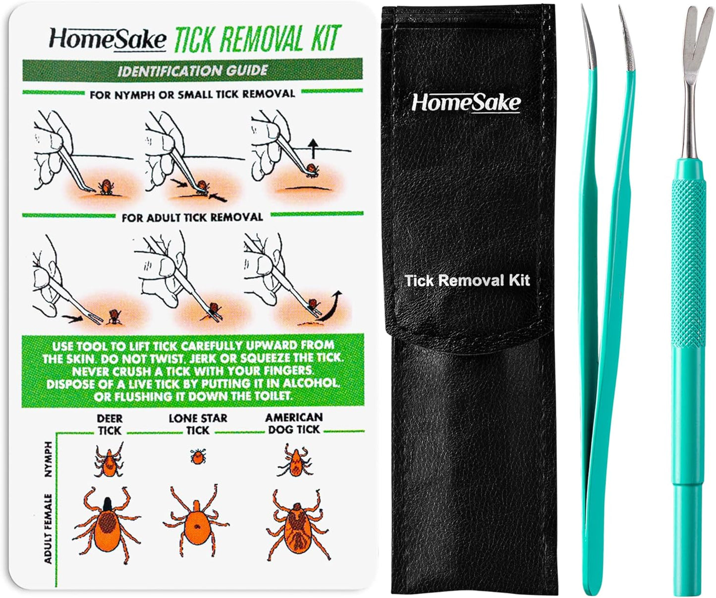 Homesake Tick Remover Tool & Tweezer Set for Dogs, Cats & Humans – Stainless Steel Tick Removal Kit with Storage Pouch & Free Tick ID Card – Safe & Effective Tick Puller