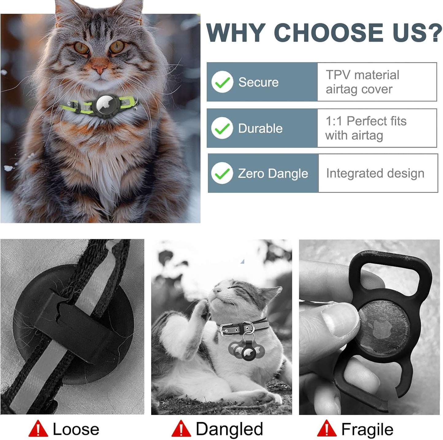 Reflective AirTag Cat Collar, Integrated Cat Tracker Collar with Air Tag Holder and Bell, Safety Elastic Band Cat GPS Collars for Girl Boy Cats, Kittens and Puppies (Olive,S)