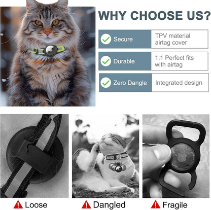 Reflective AirTag Cat Collar, Integrated Cat Tracker Collar with Air Tag Holder and Bell, Safety Elastic Band Cat GPS Collars for Girl Boy Cats, Kittens and Puppies (Olive,S)