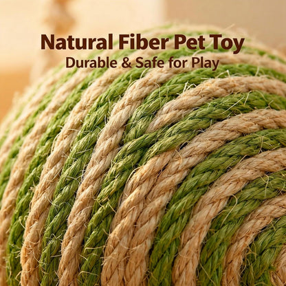 Sisal Ball Cat Toy for Teething and Play, Crinkle Sound Interactive Toys for Self-Entertainment and Boredom Relief for Cats（Green and White）