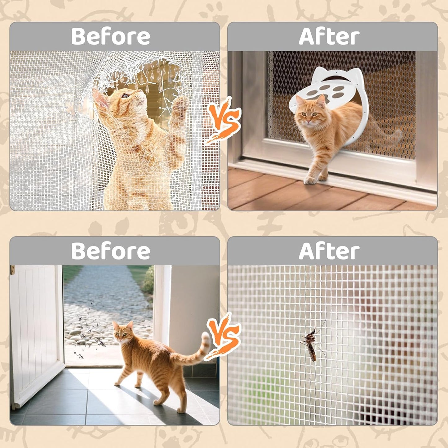 Cat Door for Screen Door, Inside Door 9x9x0.4 inch, Magnetic Flap Screen & Manually Locked Two Function Design, Anti-Mosquito Window Screen cat Door (White)