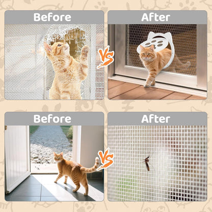 Cat Door for Screen Door, Inside Door 9x9x0.4 inch, Magnetic Flap Screen & Manually Locked Two Function Design, Anti-Mosquito Window Screen cat Door (White)