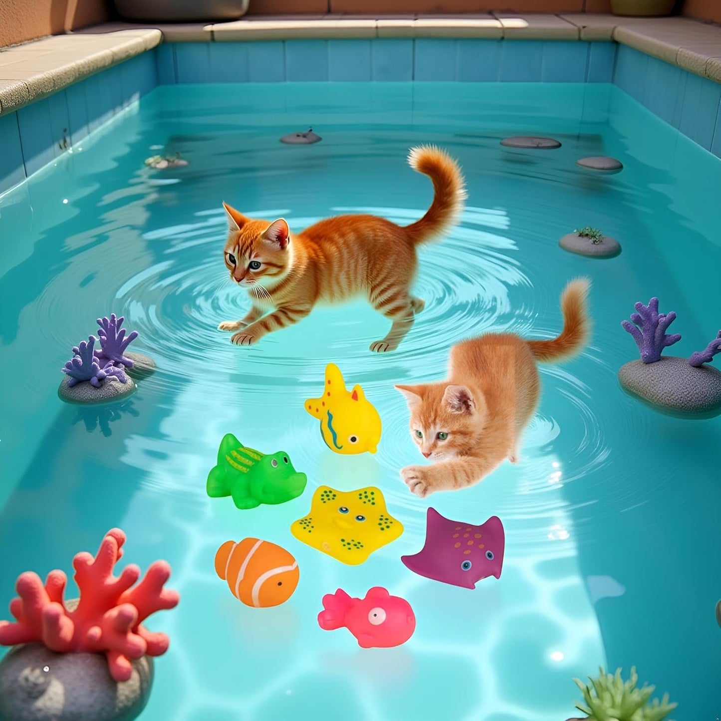 6 Pcs Pool Cat Interactive Toy, Cat Pool Toys, Floating Water Toy, Pet Kitten Swimming Bathing Fish Toy,Bath Toys, Sensory, Cats for Endless