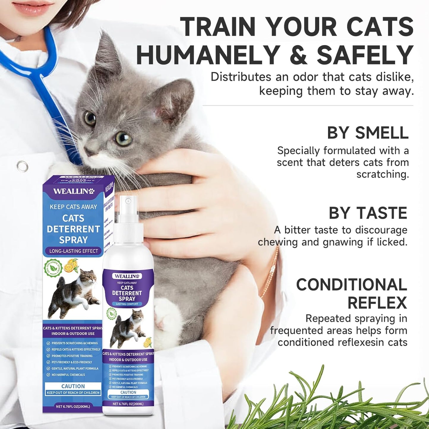 Cat Deterrent Spray, 6.76 FL Oz Natural Cat Repellent Spray Indoor & Outdoor, Anti-Scratch Training Aid for Furniture, Sofas, Rugs, Curtains, Plants - Non-Toxic, Alcohol-Free Formula