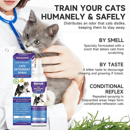Cat Deterrent Spray, 6.76 FL Oz Natural Cat Repellent Spray Indoor & Outdoor, Anti-Scratch Training Aid for Furniture, Sofas, Rugs, Curtains, Plants - Non-Toxic, Alcohol-Free Formula