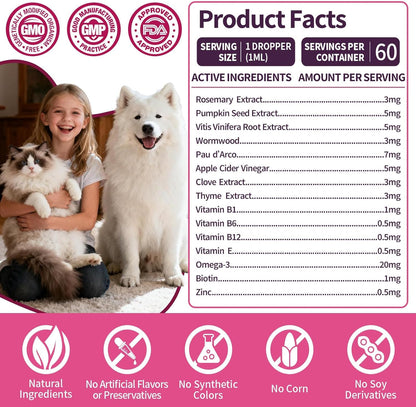 Flea & Tick Prevention for Dog and Cat, Natural Oral Flea & Tick Support Drops with Multivitamin Omega-3 for Pets - Supports Healthy Skin & Coat - Flea Herbal Drops All Breeds and Sizes - Bacon