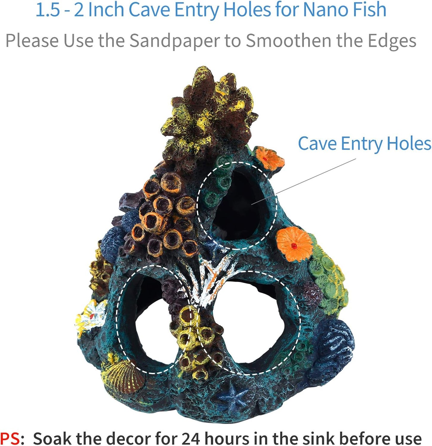 Uniclife Aquarium Decorations Resin Coral Rock Mountain Cave Fish Tank Decor Ornaments Fish House for Betta Rest Hide Play Breed