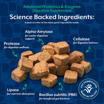 NaturVet Advanced Probiotics & Enzymes, PB6 Dog Soft Chews to Help Sensitive Stomachs and Digestive Issues, Hickory Smoked Bacon Flavored Pet Supplement for Dogs Over 6 Weeks, 120 Count Jar