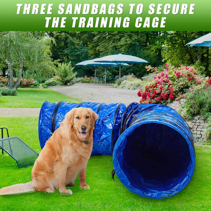 24 in 10 Foot PVC Dog Agility Tunnel with Sandbags Dogs Agility Training Equipment Tunnel with 2 Pack Sandbags, Carry Bag and 4 Ground Spikes for All Medium and Large Dogs Outdoor Sports