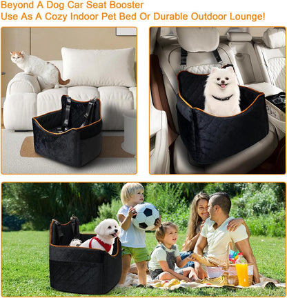 iPEGTOP Dog Car Seat for Small Medium Dogs Under 35 lbs, Washable Safety Cat Dog Booster Puppy Travel Bed with Memory Foam Cushion Secure Safe Buckles & Clip-On Leash, Black