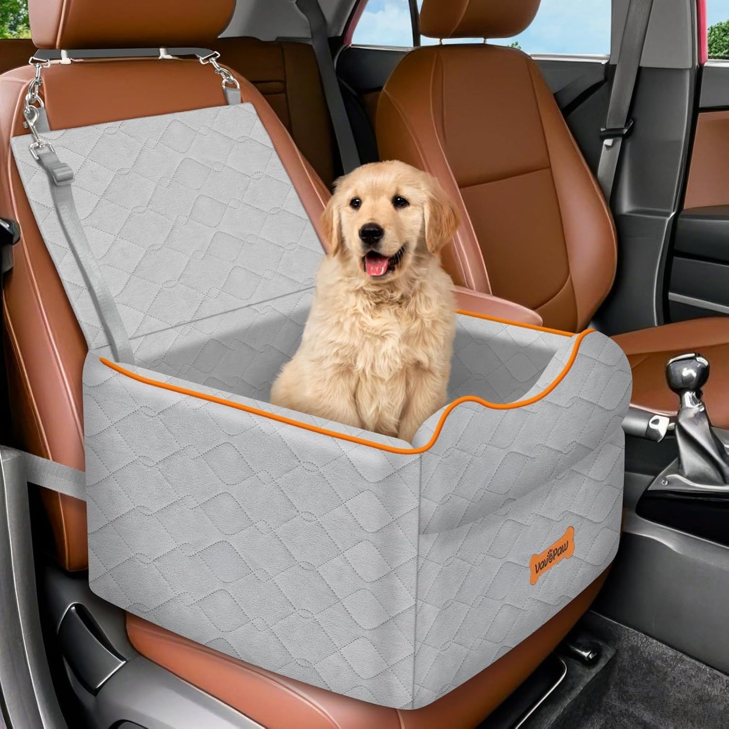 Small Dog Car Seat, Waterproof Dog Booster Seat with Thick Cushion & Safety Leash, Removable Car Back Seat Bed for 1 Small Dogs Under 25lbs, Pet Car Seat for Travel, Gray