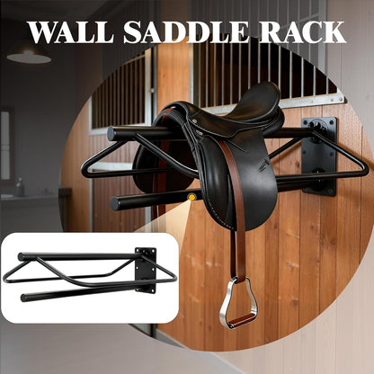 Heavy Duty Saddle Rack Wall Mount, Metal Horse Saddle Rack Stand with Pad Bar, Saddle Stands for Western Style Saddles, Horse Blanket Rack Hanging for Tack Rooms and Trailers (One Bar-2PCS)