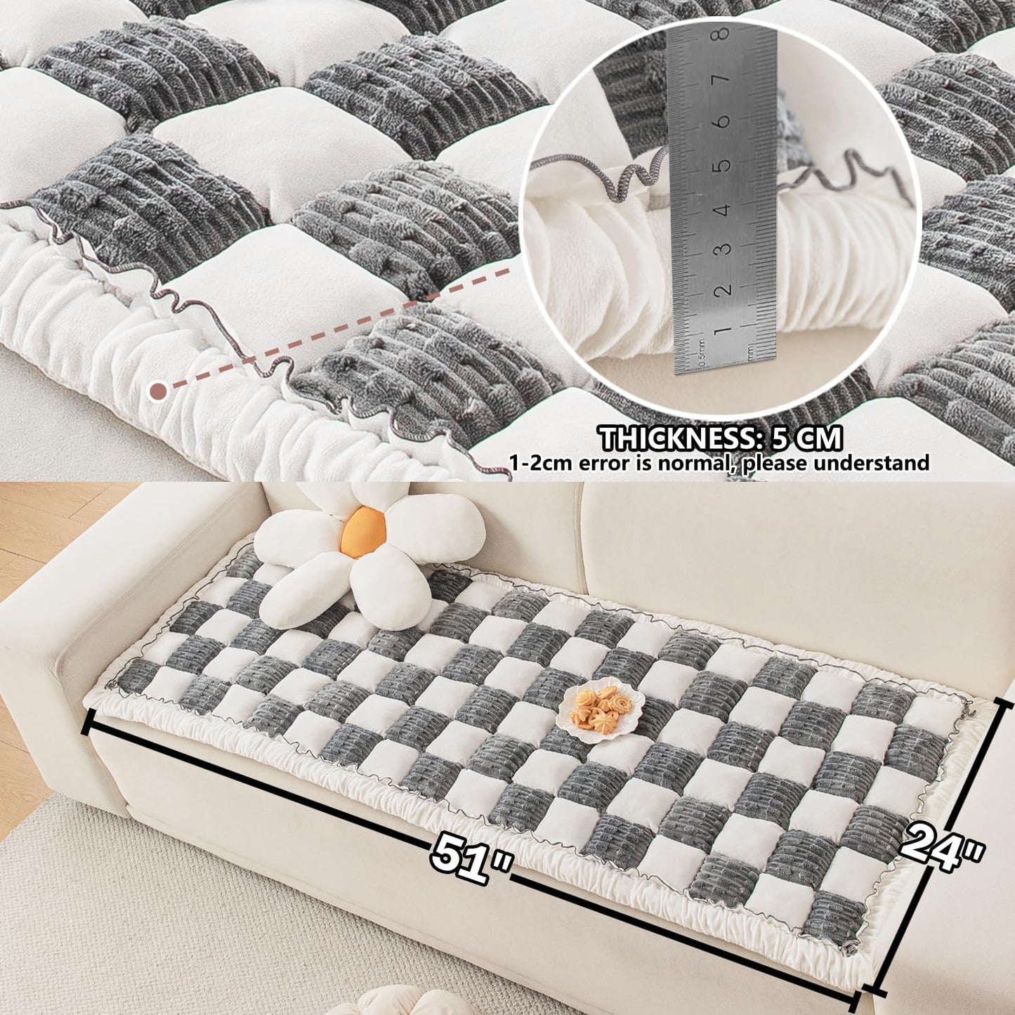 Dog Bed Mat for Car Backseat Extender, Non-Slip Plaid Pet Bed Mat for Car Back Seat Protector Cover, Furry Dog Couch Cover, Flannel Travel Dogs Mat for Cars, SUVs, Sedans. (51" x 24") (Grey, M)