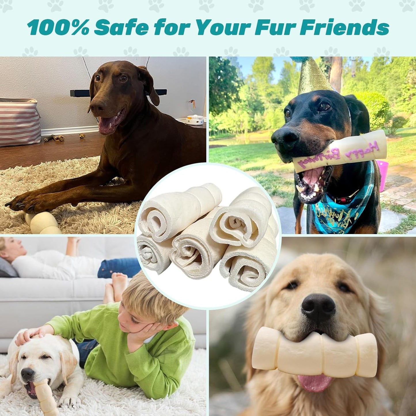 Beef Cheek Rolls 5-6” Water Buffalo Retriever Style Cheek Roll Dog Chews 5 Pack Collagen Sticks Chews for Dogs Long Lasting Chew Treats Great for Power Chewers Safe Rawhide Alternative Retriever Rolls