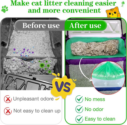 Litter Box Liners Compatible with LitterMaid/Nature's Miracle Waste Receptacles, Green Unscented 220 Refill Bags with Handles Use in Self-Cleaning Litter Box Waste Trays