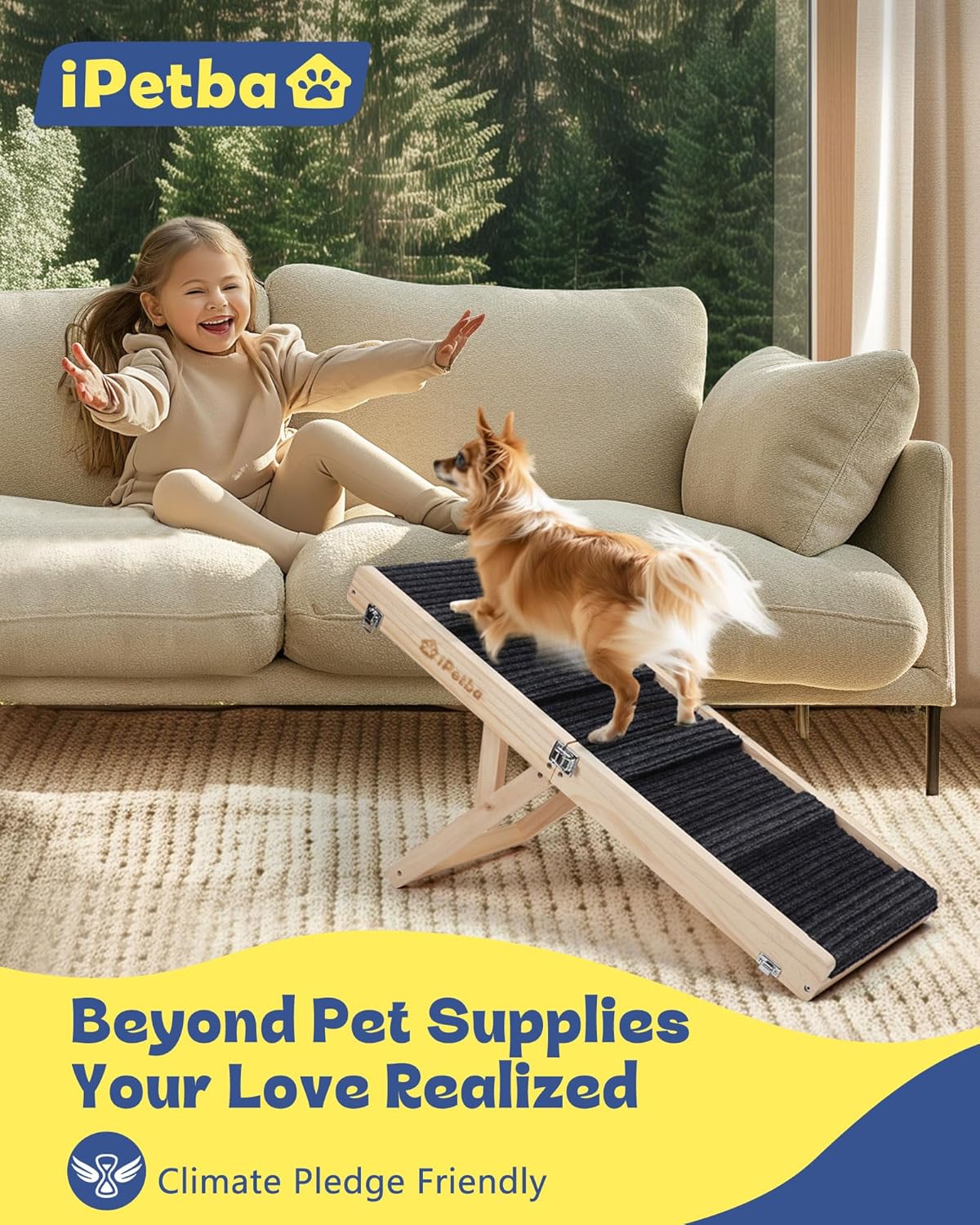 Dog Ramp for Bed & Couch for Small Dogs - Joint-Friendly, Anti-Slip, Folding, Adjustable, Portable, Up to 35 lbs