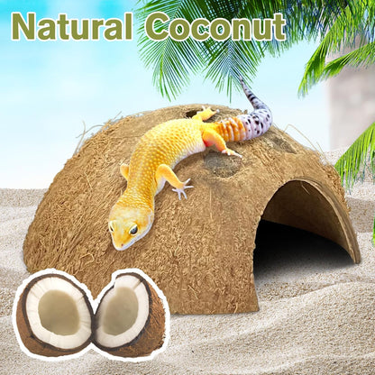 Hamiledyi Reptile Plants Bendable Jungle Climbing Vine Terrarium Branch and 7 Pcs Reptile Hideouts Natural Coconut Shells Hut for Hermit Crab Small Snake Tarantulas Lizard Chameleon Small Animal Hide