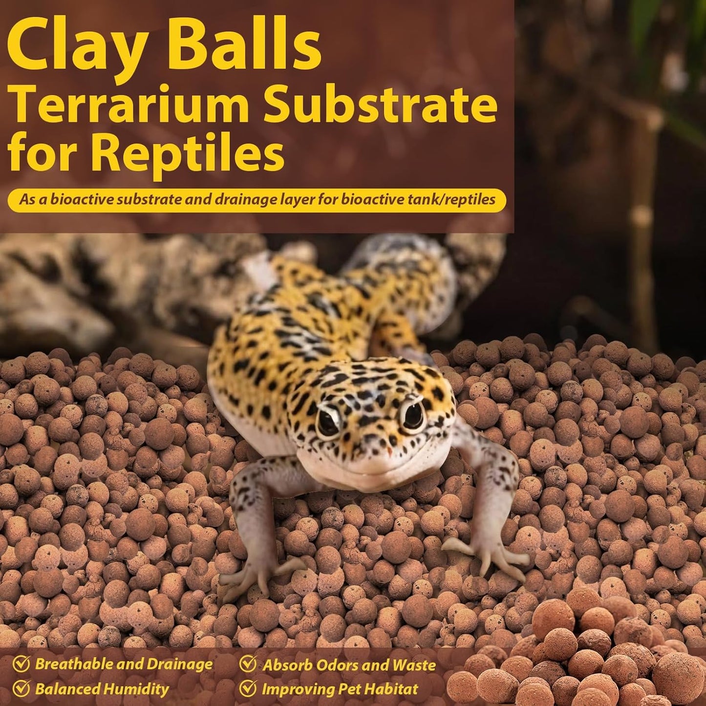 Legigo 4LBS Leca Balls Terrarium Substrate for Reptiles, Organic Lightweight Clay Pebbles Drainage Layer Substrate for Bioactive Terrarium, Expanded Clay Balls Hydro Balls for Reptiles Tank, Plants