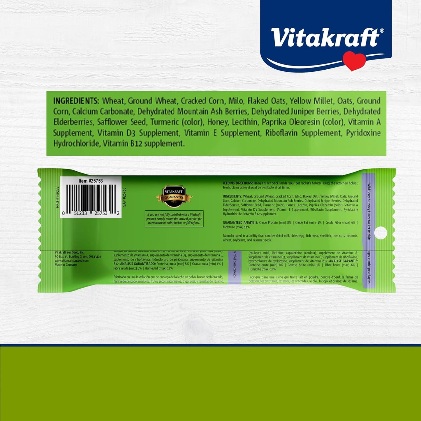 Vitakraft Crunch Sticks Rabbit Treat - Carrot and Honey - Rabbit Chew Sticks (Wild Berry & Honey)