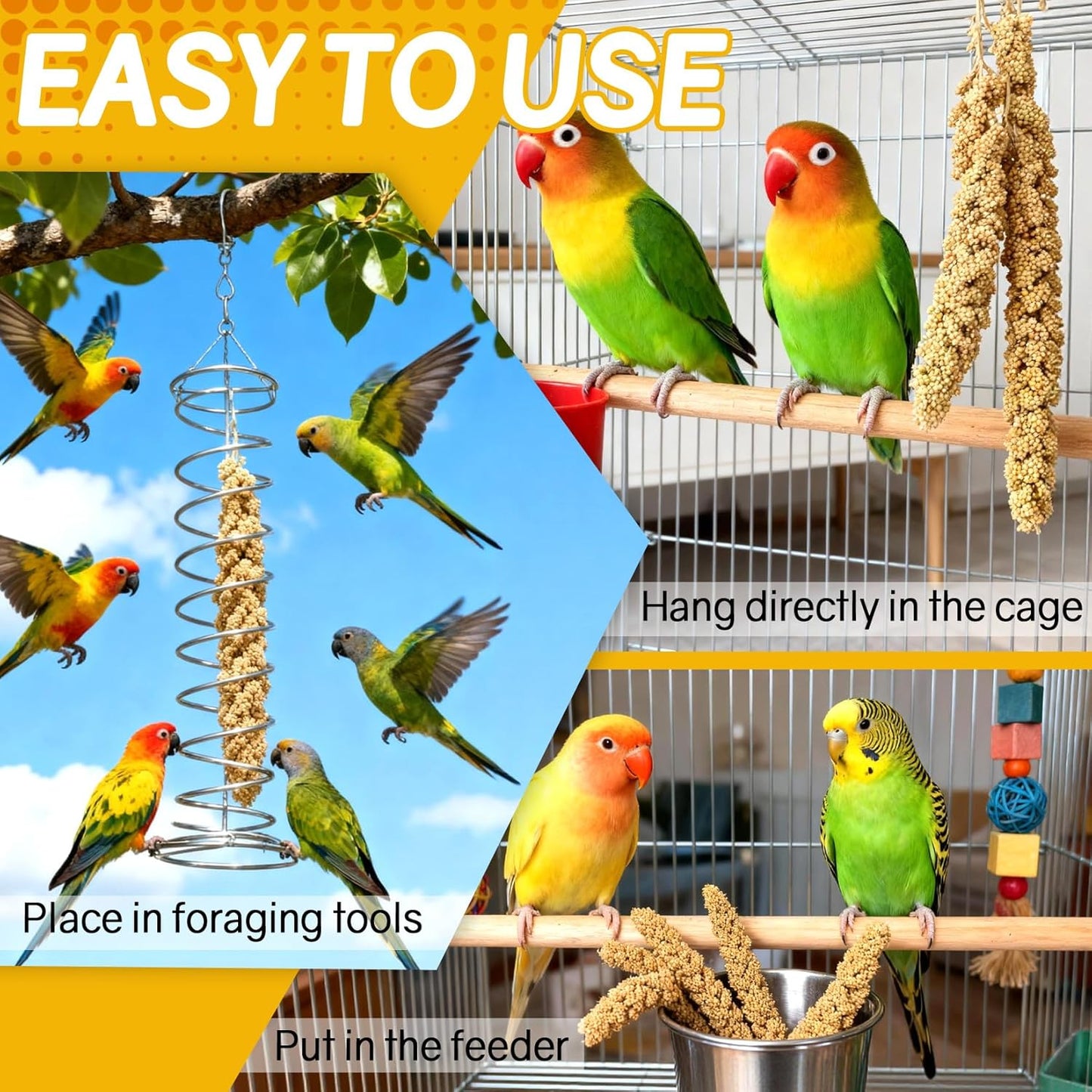 Sukh Millet Spray for Parrots - 30 Pcs Natural Sun-Dried Bird Treat, 12.6 Inches Bird Millets for Cockatiels, Budgies, Parakeets, Finches, Canaries and Pet Birds