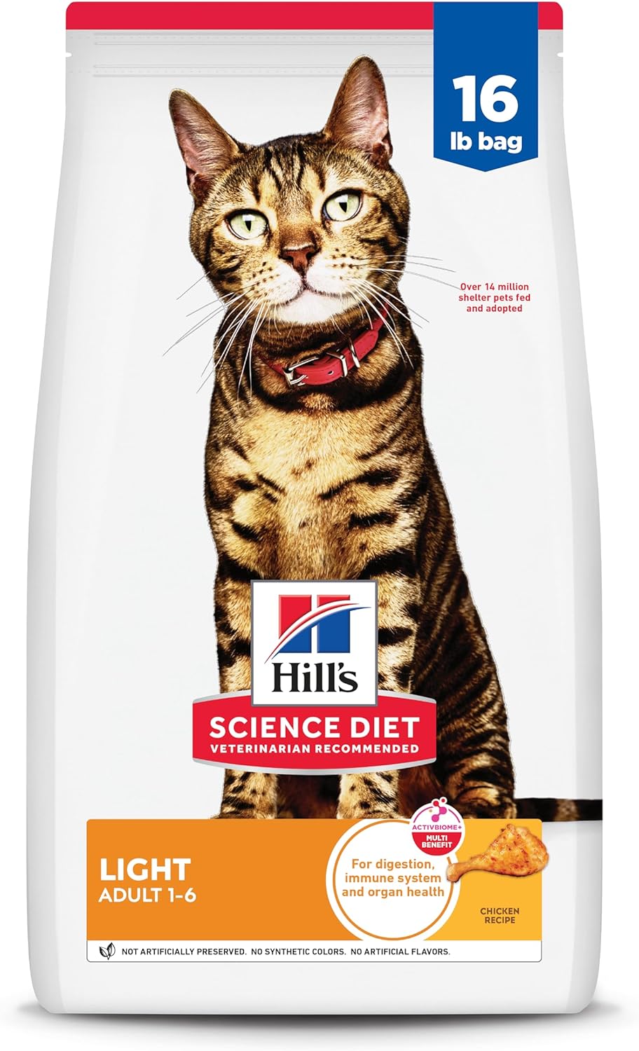 Hill's Science Diet Light, Adult 1-6, Weight Management Support, Dry Cat Food, Chicken Recipe, 16 lb Bag